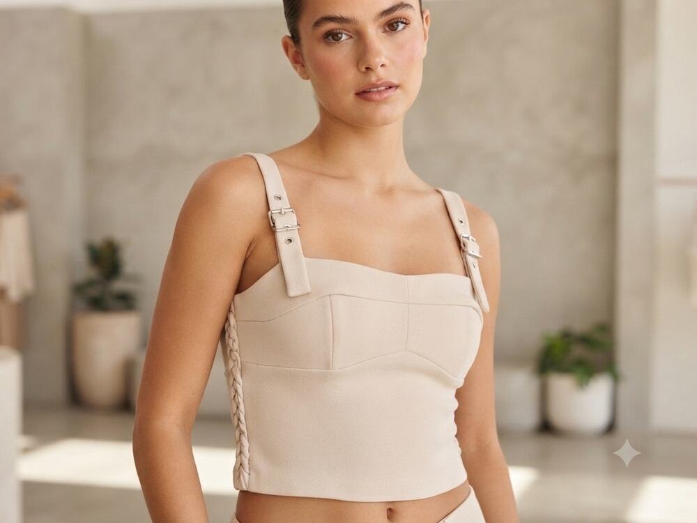 NWT Amanda Uprichard Blythe bone tan crop top sz X-small